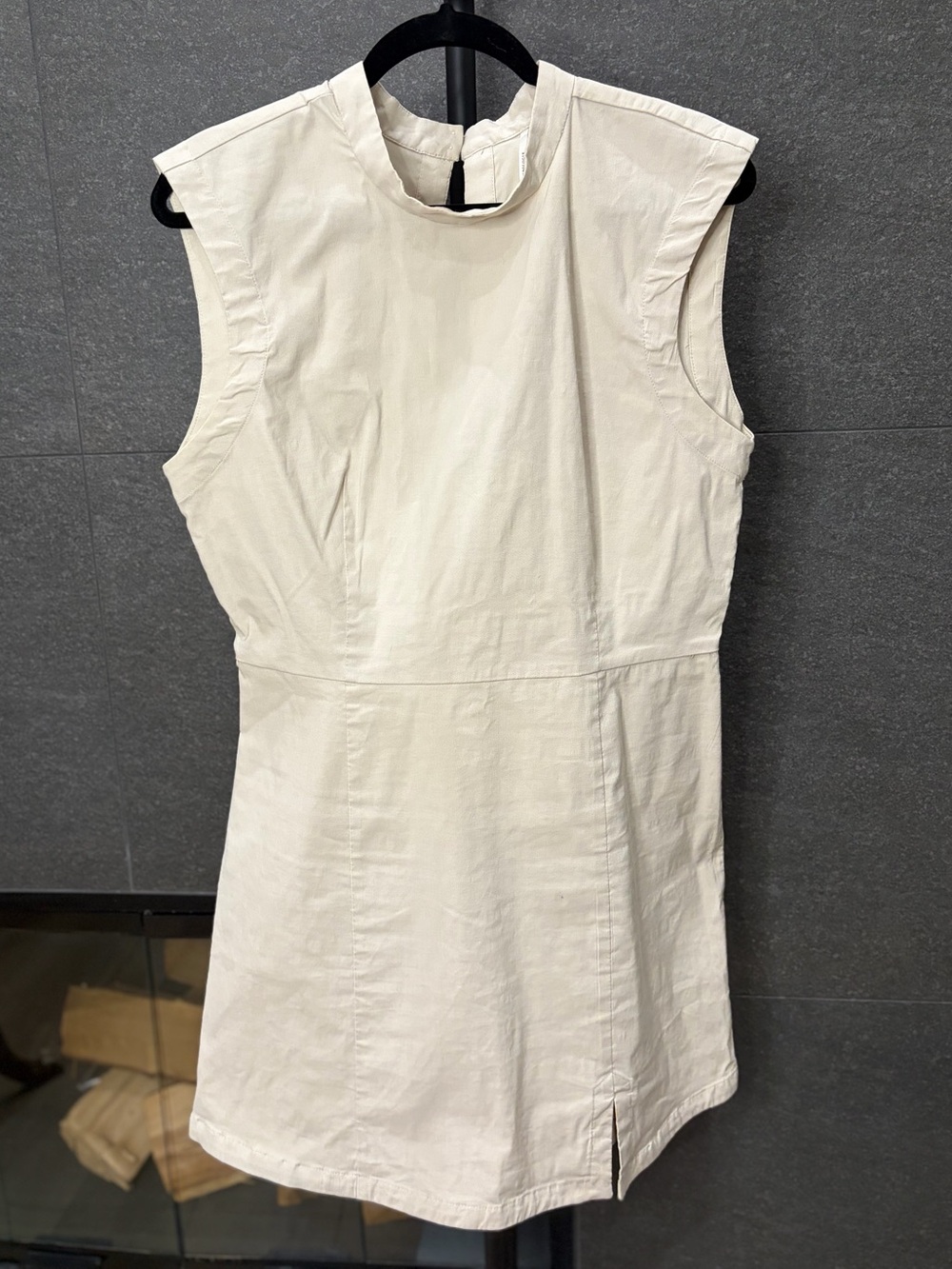 Anthropologie Mock Neck Sleeveless Seamed Dress Light Beige Neutral Size Large - Picture 9 of 14
